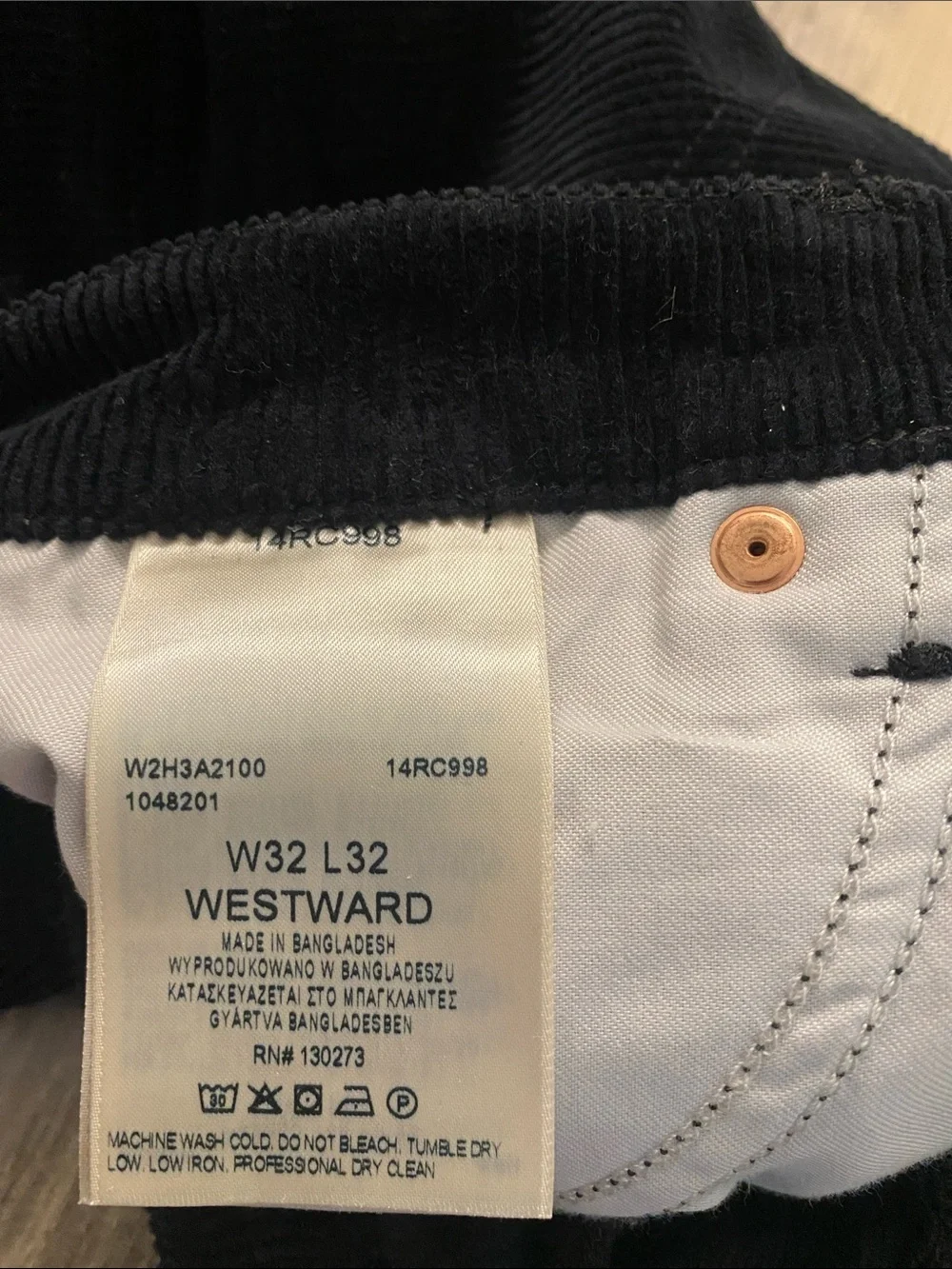 Wrangler Corduroy Westward 626 Black High Rise Boot Pants W32 L31